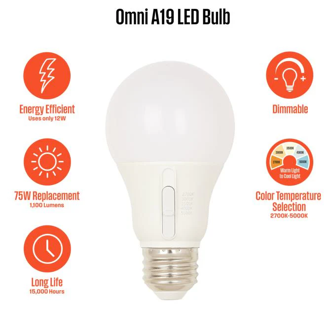 12 Watt (75-Watt Equivalent) Omni A19 Dimmable LED Light Bulb with Color Temperature Selection - Image 13