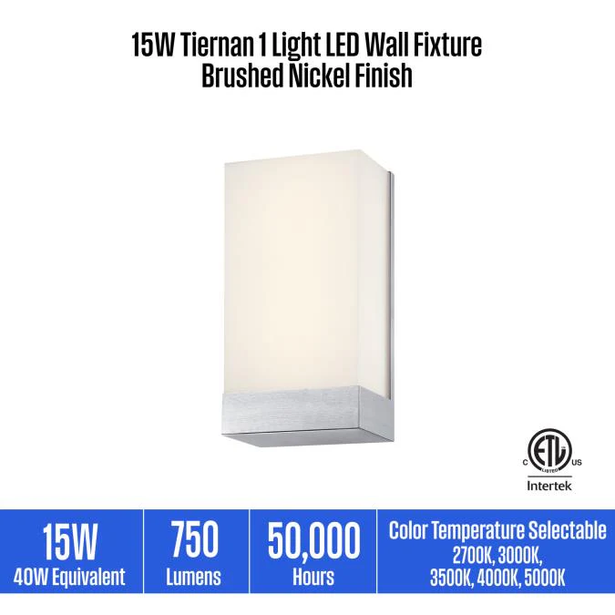 15W Tiernan 1 Light LED Wall Fixture, Brushed Nickel Finish - Image 11