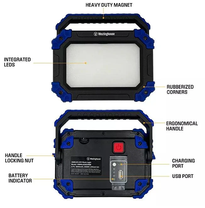 2000 Lumen Rechargeable LED Work Light, 2 Pack - Image 5