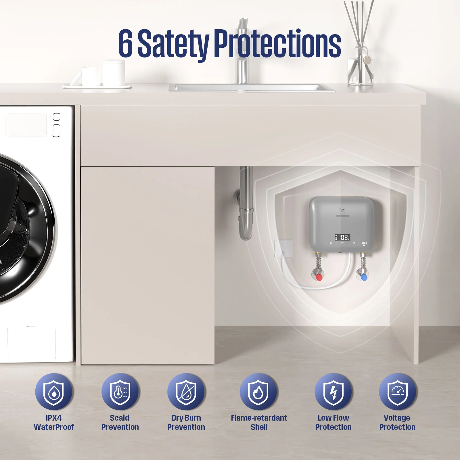 3.5KW Mini Electric Tankless Water Heater, Silver Gray - Image 7