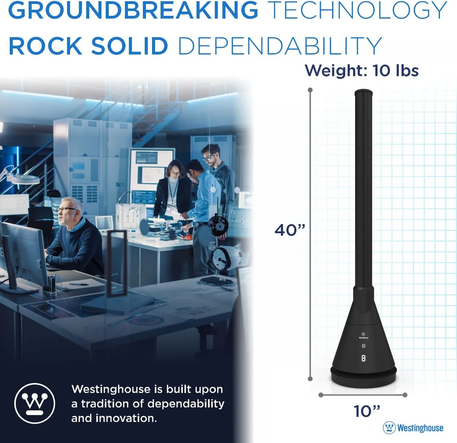 40” 2-in-1 Digital Bladeless Fan with Heater Black - Image 3