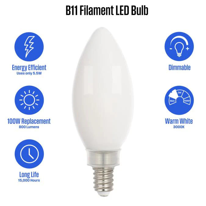 5.5 Watt (100 Watt Equivalent) B11 Dimmable Filament LED Light Bulb - Image 10