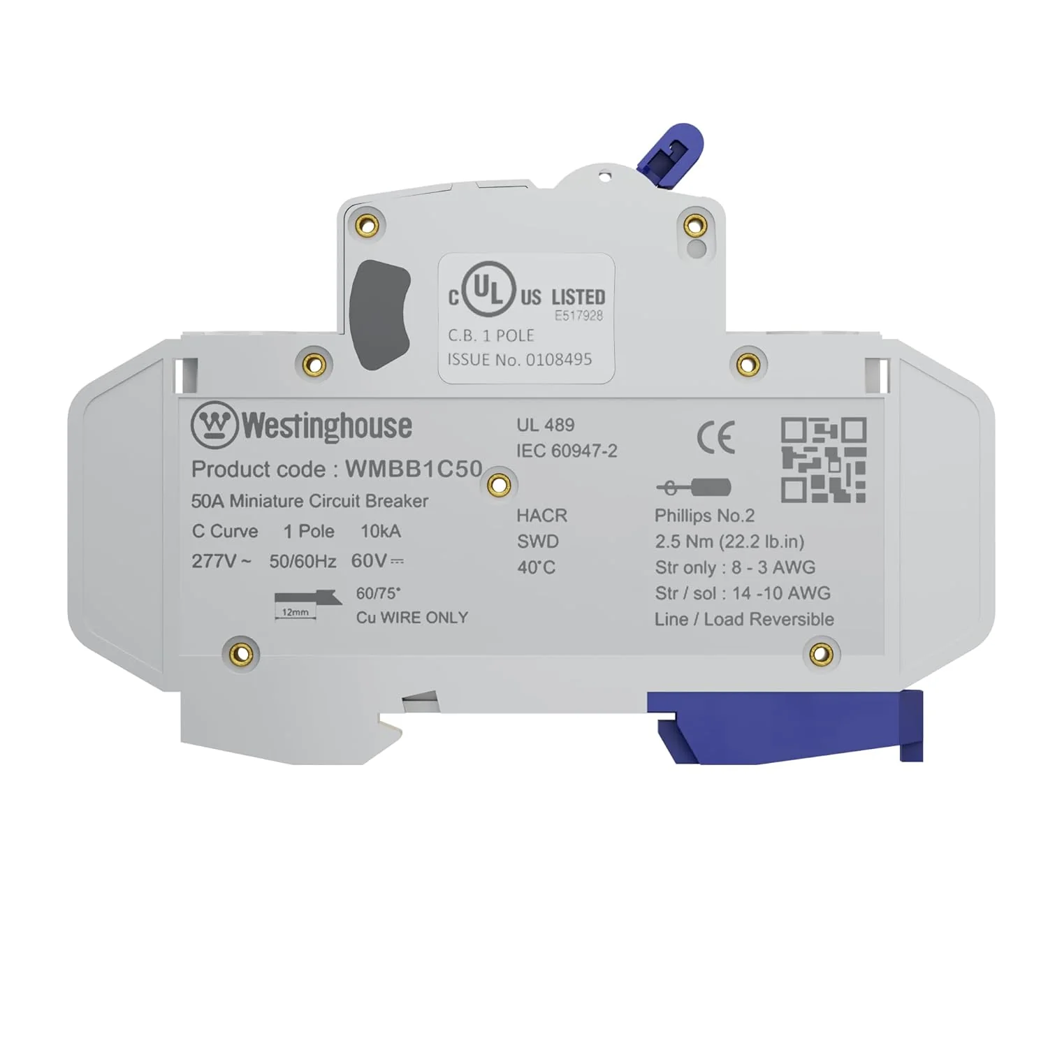 50A 1 Pole Miniature Circuit Breaker C Curve - Image 2