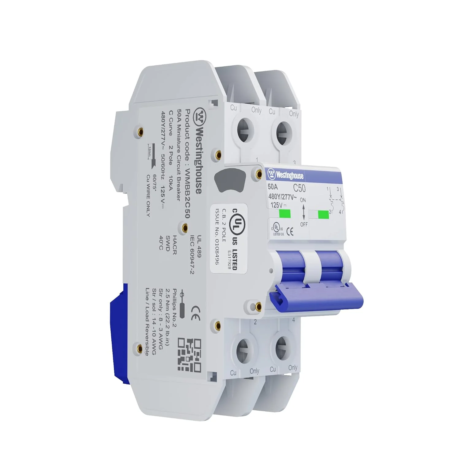 50A 2 Pole Miniature Circuit Breaker C Curve