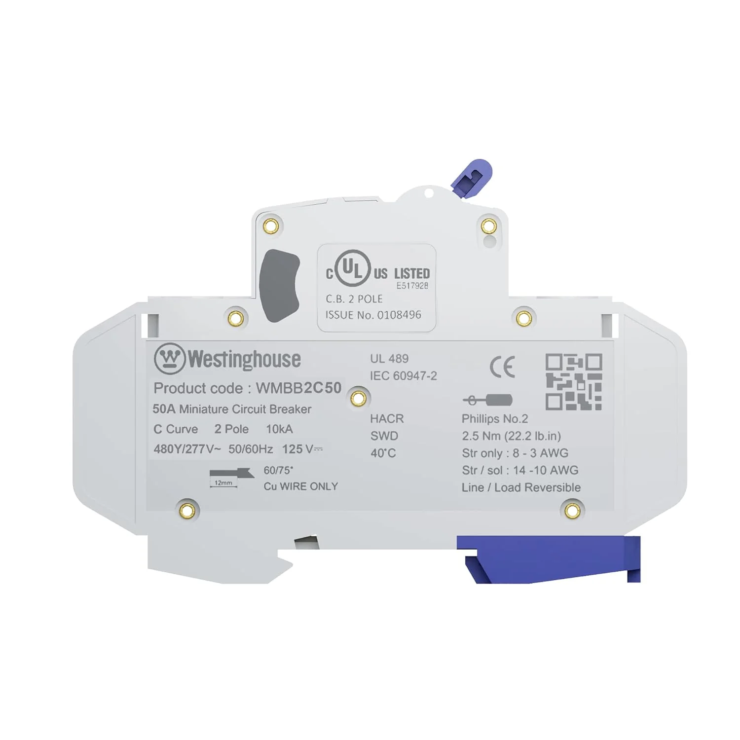 50A 2 Pole Miniature Circuit Breaker C Curve - Image 2