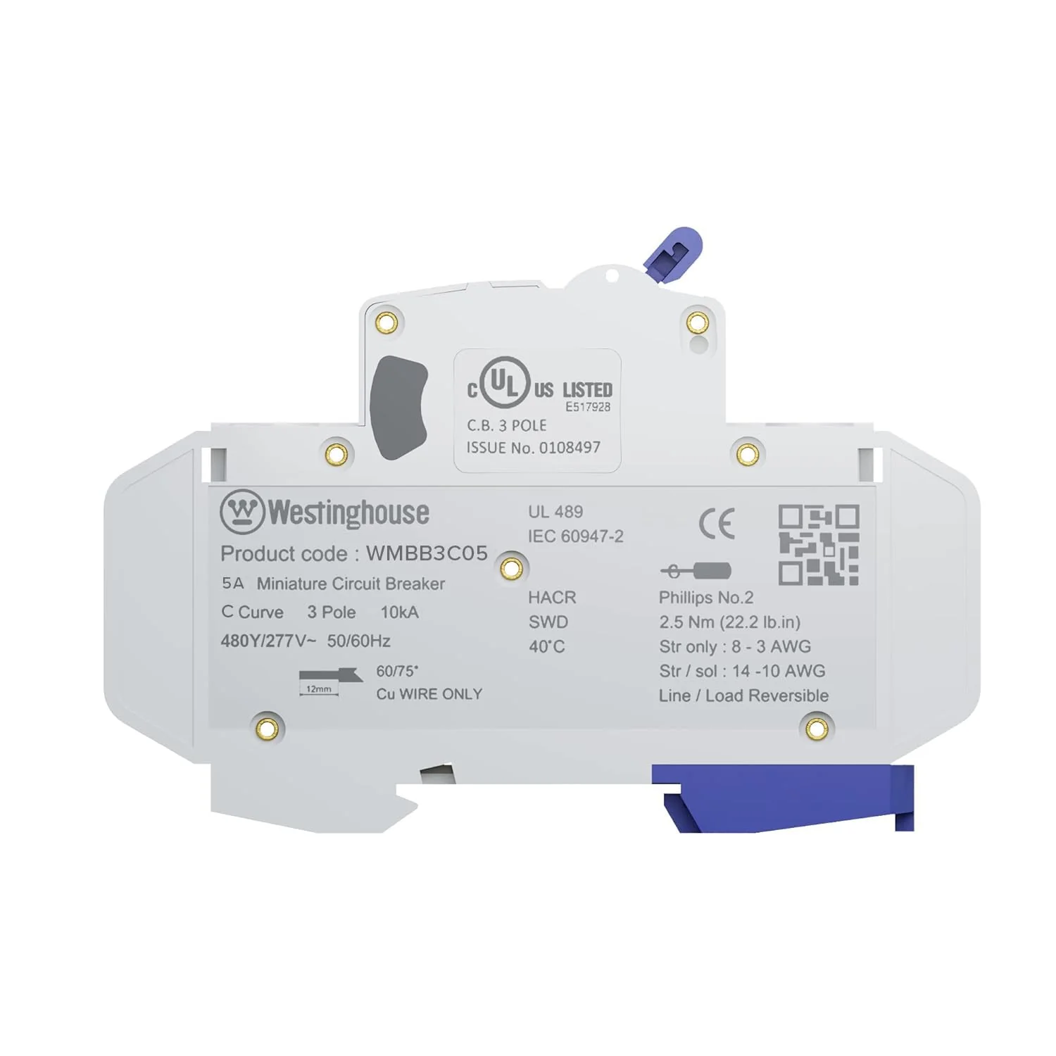 5A 3 Pole Miniature Circuit Breaker C Curve - Image 2