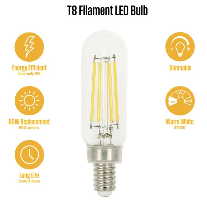 5W T8 Filament LED Dimmable Clear 2700K E12 (Candelabra) Base - Image 11