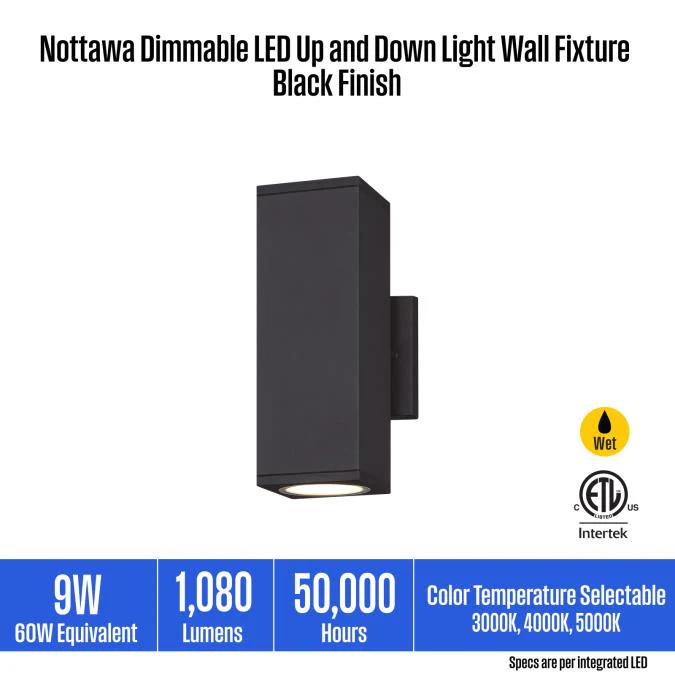 Nottawa Dimmable LED Up and Down Light Wall Fixture, Black Finish - Image 13