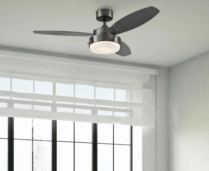Alloy 42-Inch Three-Blade Indoor Ceiling Fan, Gun Metal Finish with LED Light Fixture - Image 2