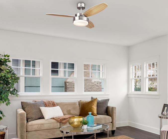 Alloy 42-Inch Three-Blade Indoor Ceiling Fan, Brushed Nickel Finish with LED Light Fixture - Image 2