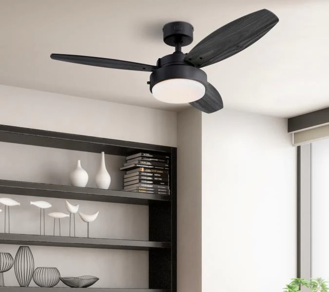 Alloy 42-Inch Three-Blade Indoor Ceiling Fan, Matte Black Finish with LED Light Fixture - Image 2