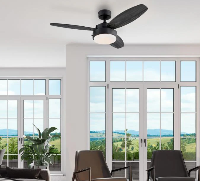 Alloy 42-Inch Three-Blade Indoor Ceiling Fan, Matte Black Finish with LED Light Fixture - Image 3