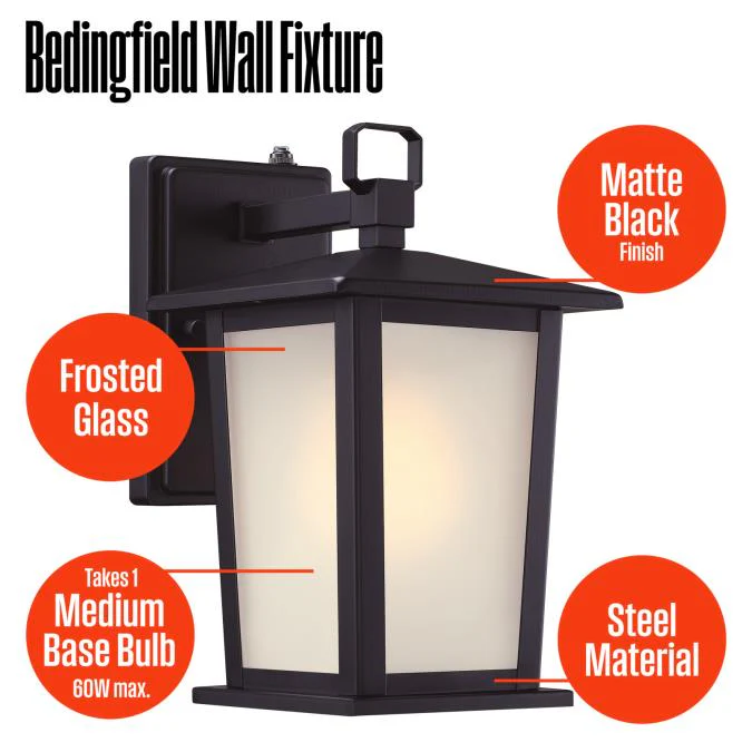 Bedingfield 7 Inch, One-Light Matte Black Outdoor Wall Fixture with Dusk to Dawn Sensor - Image 7