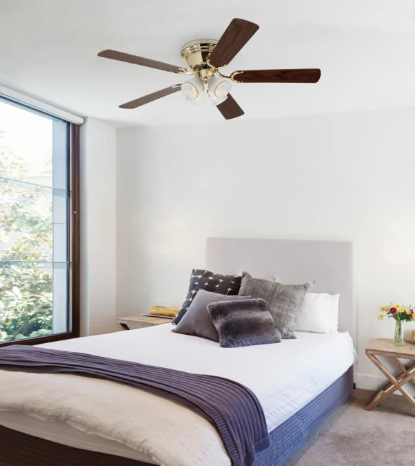 Contempra IV 52-Inch Five-Blade Indoor Ceiling Fan, Polished Brass Finish with Dimmable LED Light Fixture - Image 2