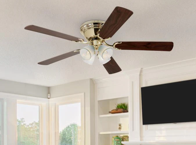 Contempra IV 52-Inch Five-Blade Indoor Ceiling Fan, Polished Brass Finish with Dimmable LED Light Fixture - Image 3