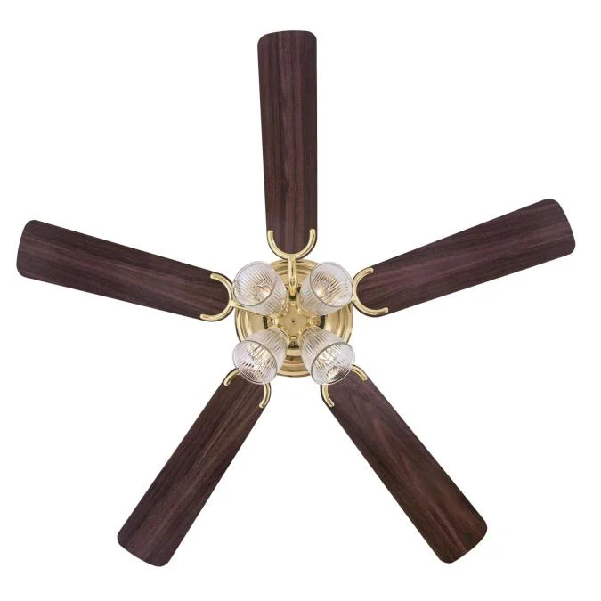Contempra IV 52-Inch Five-Blade Indoor Ceiling Fan, Polished Brass Finish with Dimmable LED Light Fixture - Image 4