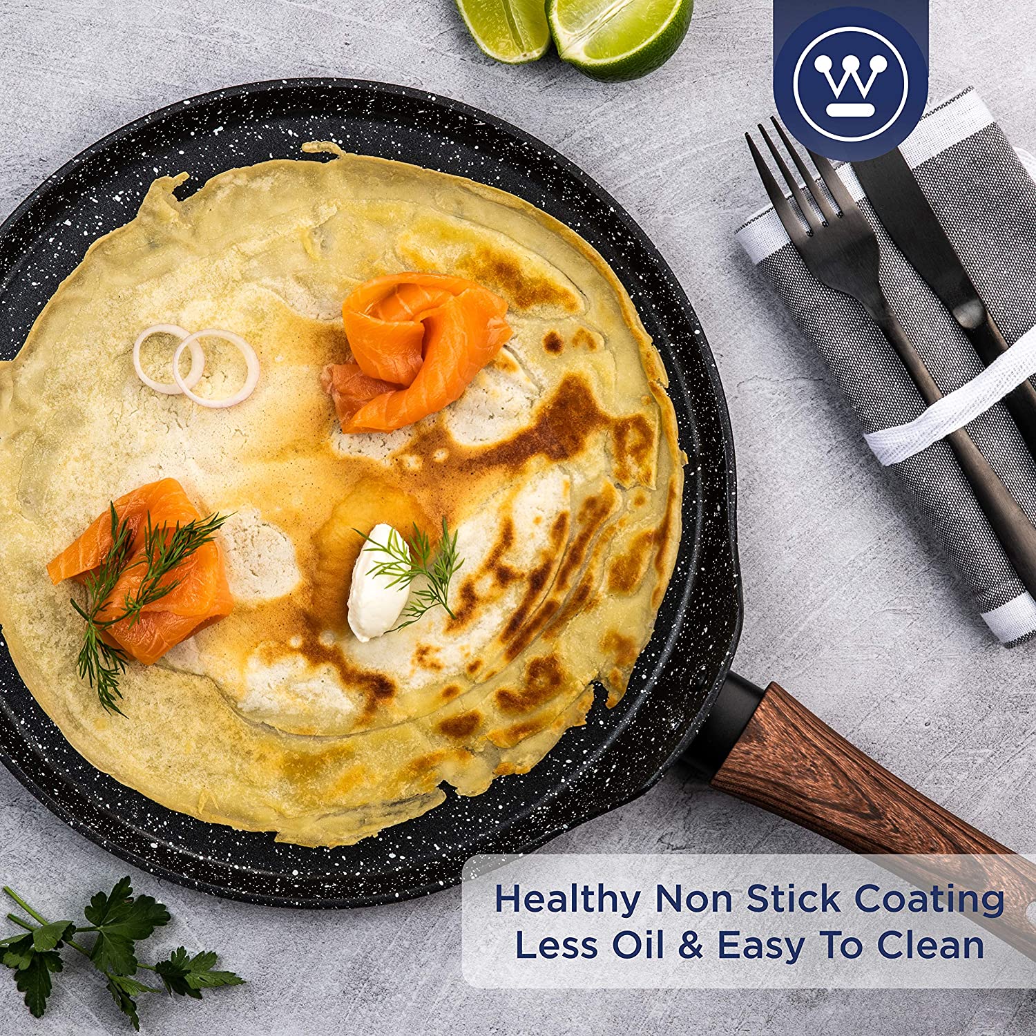Gray and wood marble finish crepe pan (12.5") - Image 3