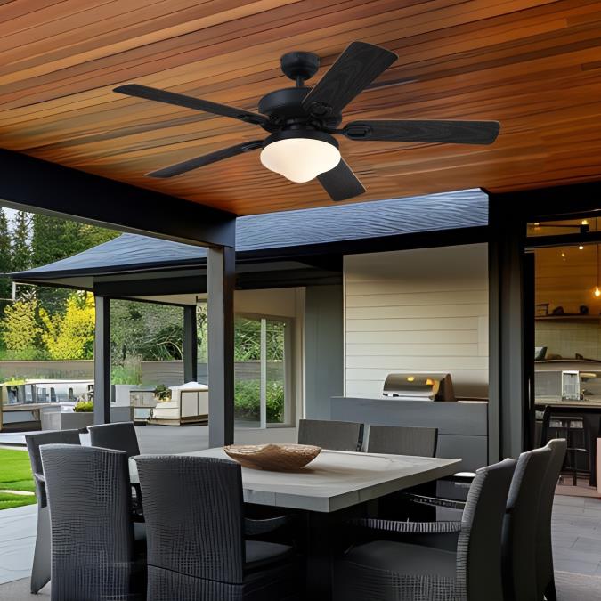 Deacon 52-Inch Indoor/Outdoor Ceiling Fan with Dimmable LED Light Fixture, Matte Black - Image 3
