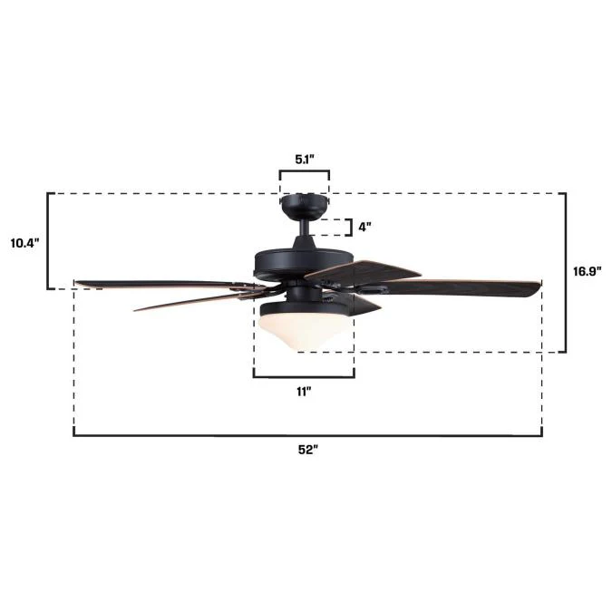 Deacon 52-Inch Indoor/Outdoor Ceiling Fan with Dimmable LED Light Fixture, Matte Black - Image 8
