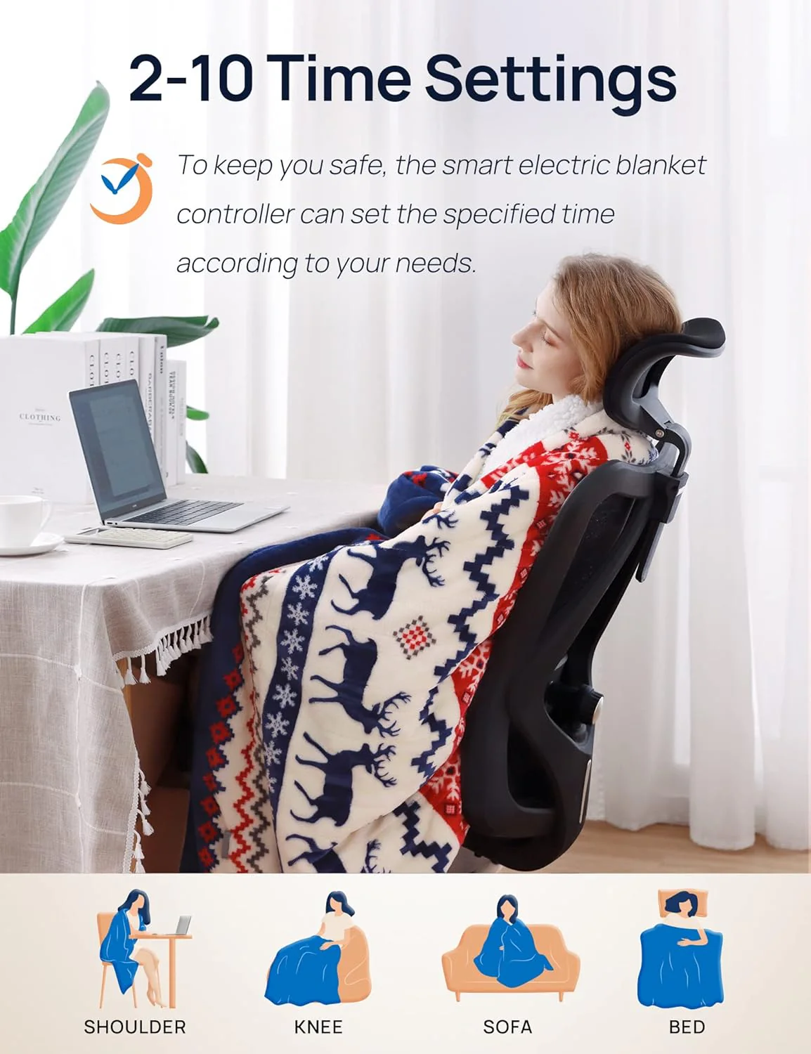 Electric Heated Blanket 62" x 84", Christmas Elk & Ivory - Image 5