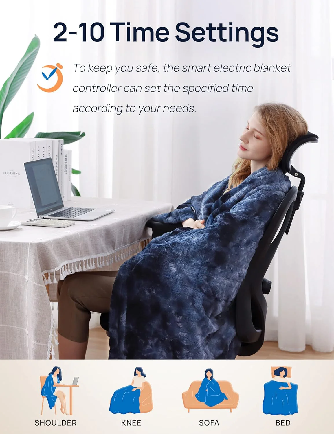 Electric Heated Faux Fur Blanket 50" x 60", Navy Blue - Image 5