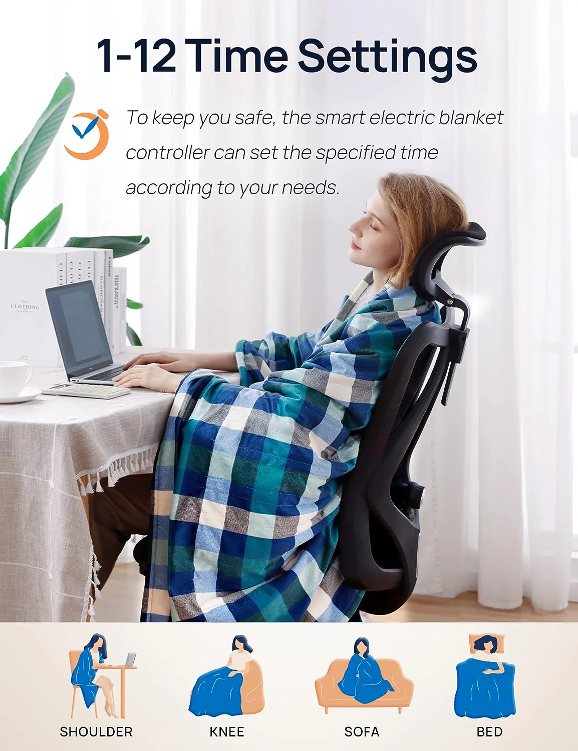 Electric Heated Sherpa Plaid Blanket 100" x 90", Green - Image 5