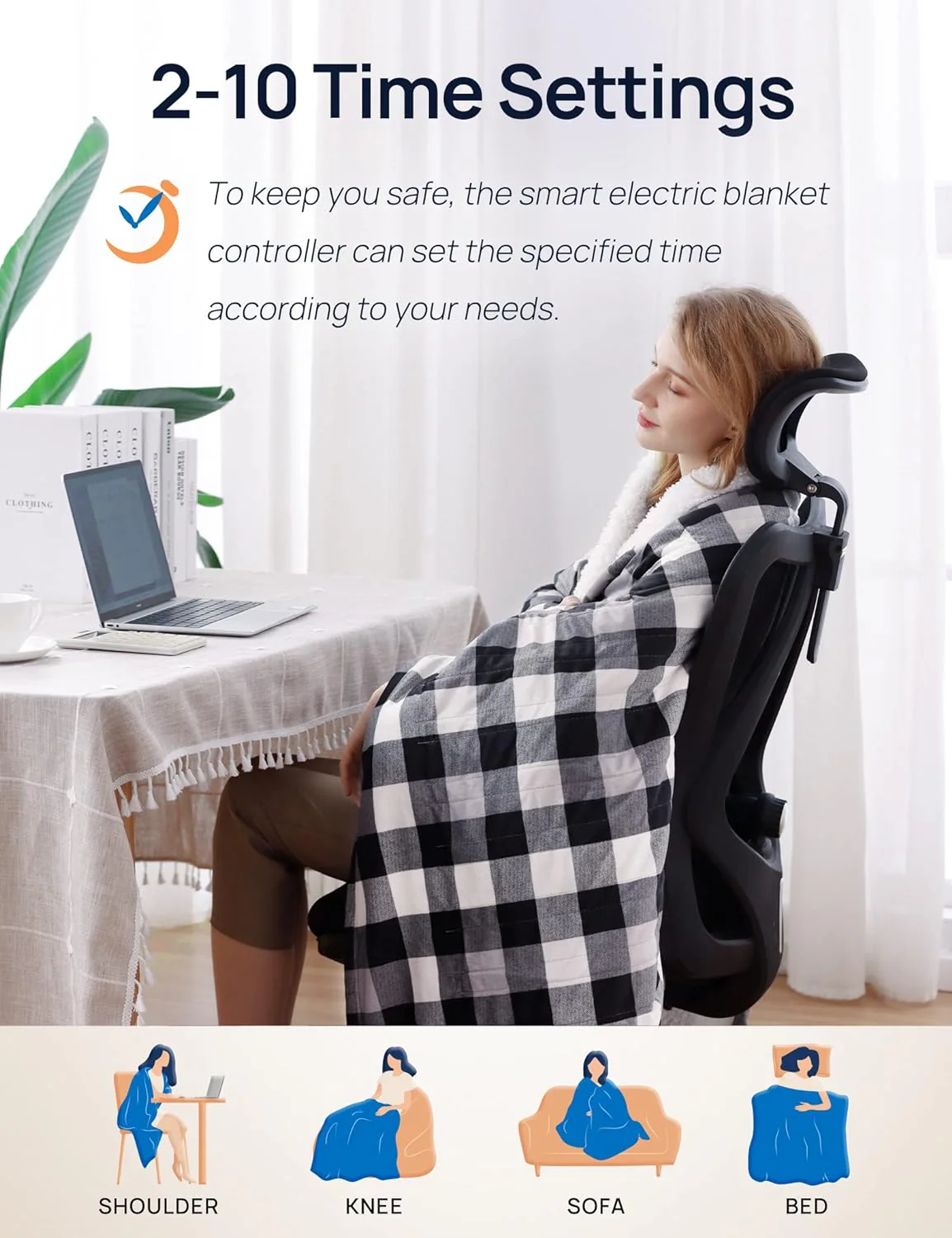 Electric Heated Sherpa Plaid Blanket 50" x 60", Black - Image 5