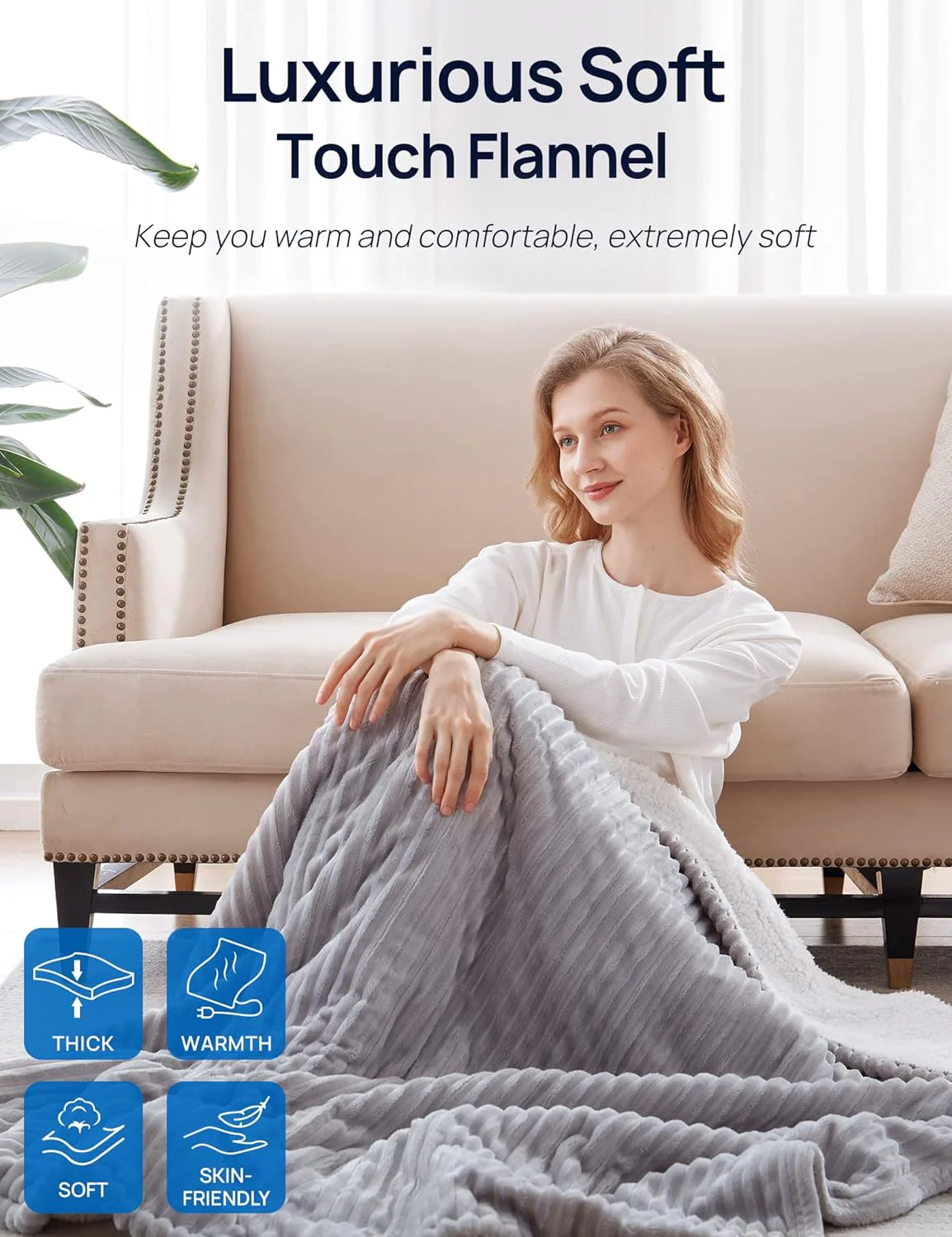 Electric Heated Throw 50" x 60", Light Grey - Image 4