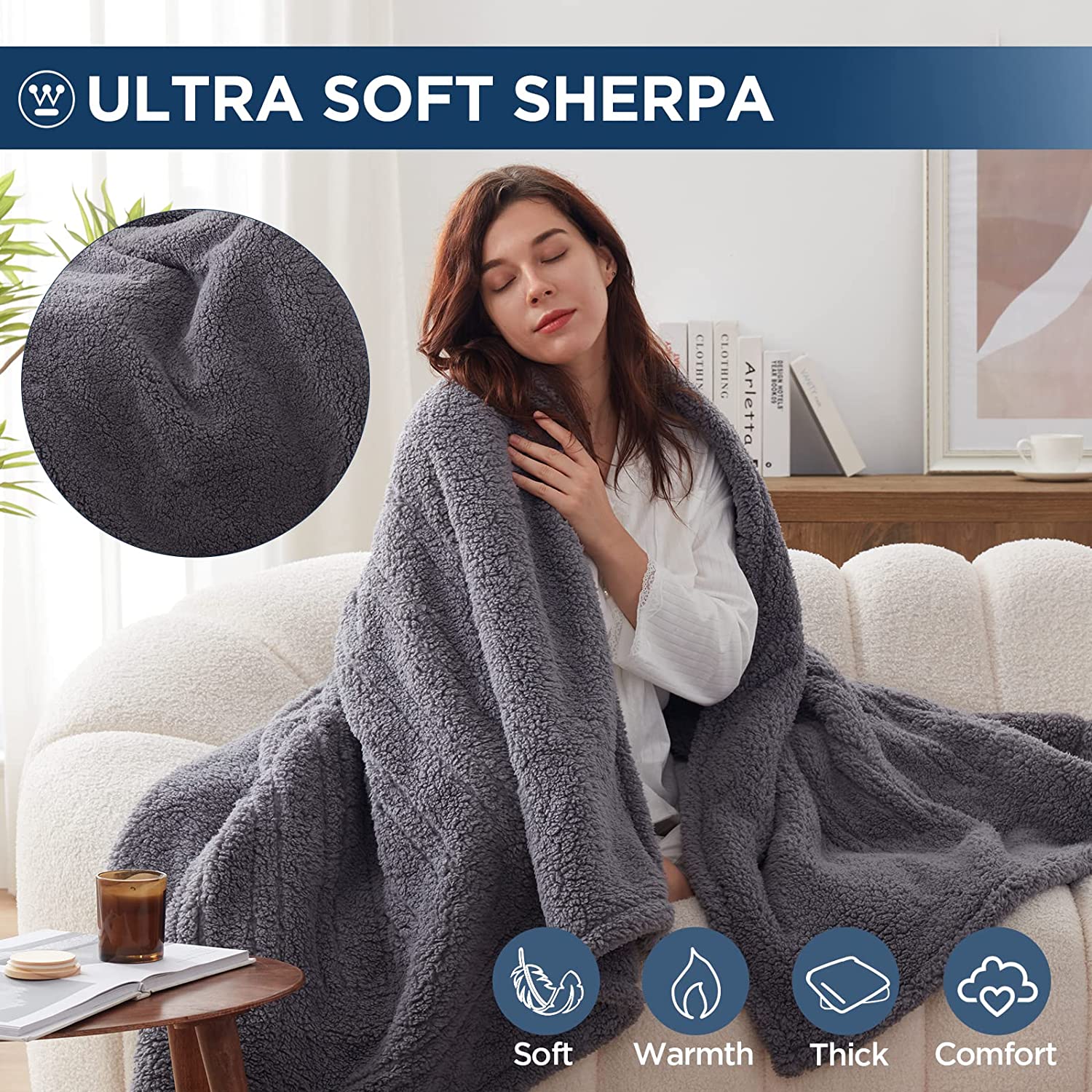 Electric Heated Throw Sherpa Dark Grey - Image 4