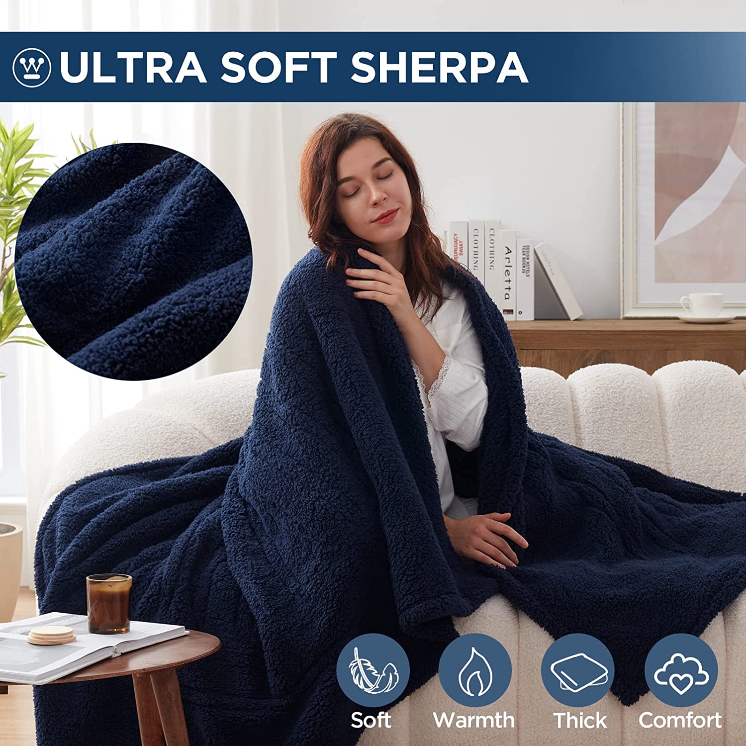 Electric Heated Throw Sherpa Navy - Image 4