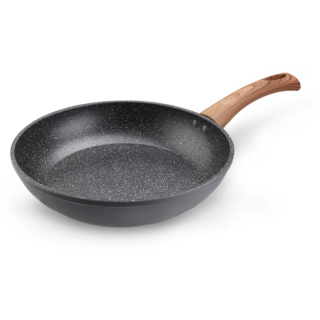 Gray and wood marble finish frying pan (12")