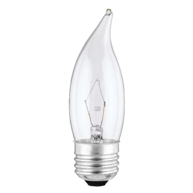 25 Watt CA10 Flame Tip Incandescent Clear E26 (Medium) Base, 130 Volt, Box