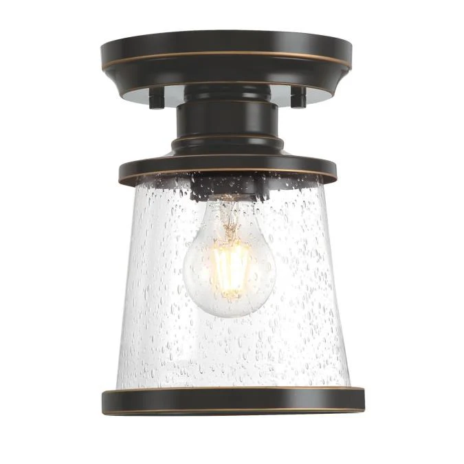 Emma Jane 7-Inch One-Light Outdoor Semi-Flush Mount Ceiling Fixture, Amber Bronze Finish - Image 4