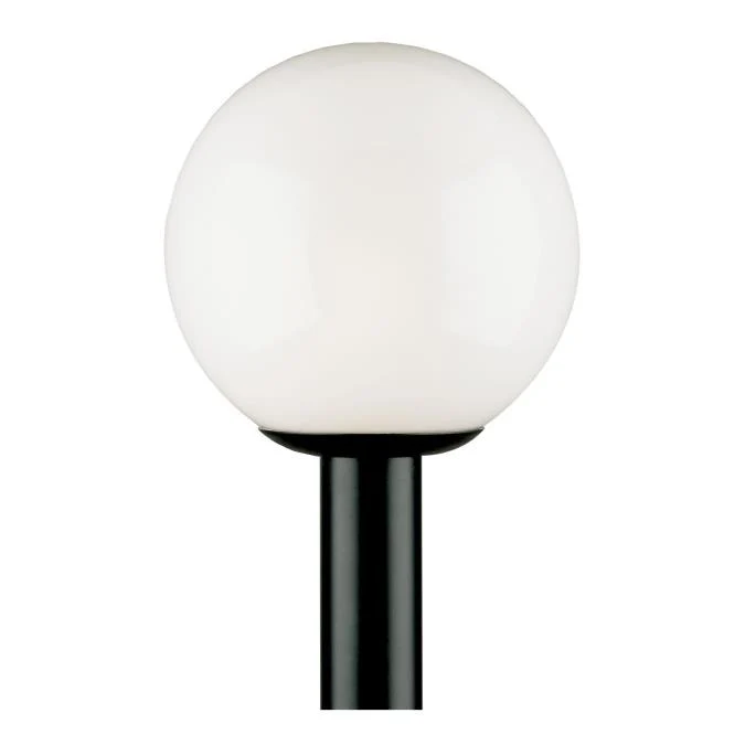 One-Light Post-Top Exterior Lantern, Black Finish Polycarbonate with White Acrylic Globe
