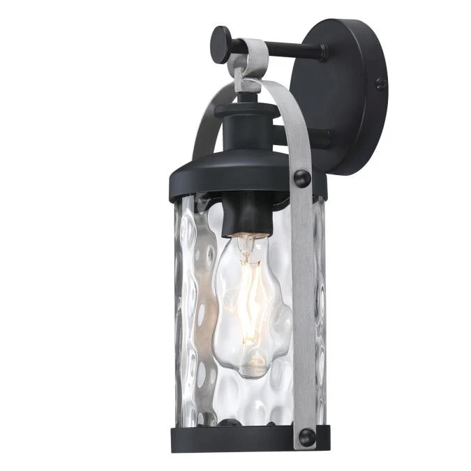 Courtland Grove One-Light Outdoor Wall Fixture, Matte Black and Antique Pewter Finish