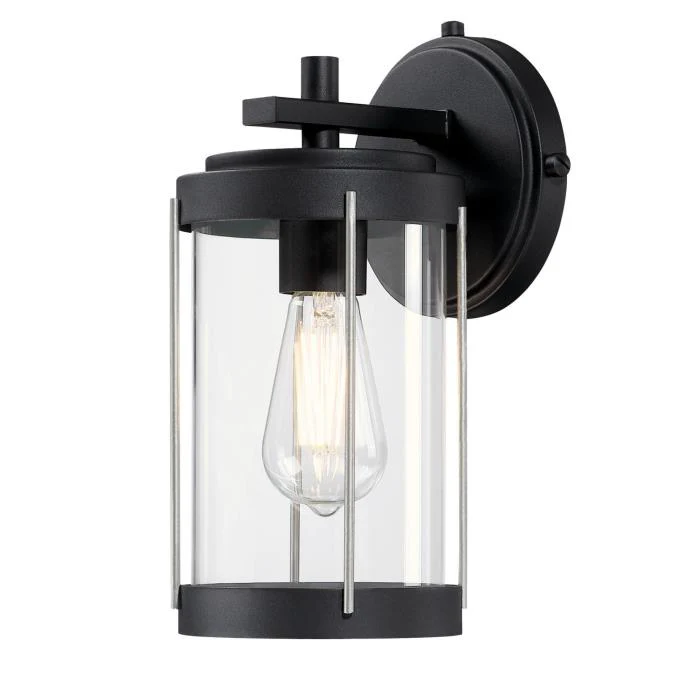 Kezia One-Light Outdoor Wall Fixture, Textured Black and Industrial Steel Finish