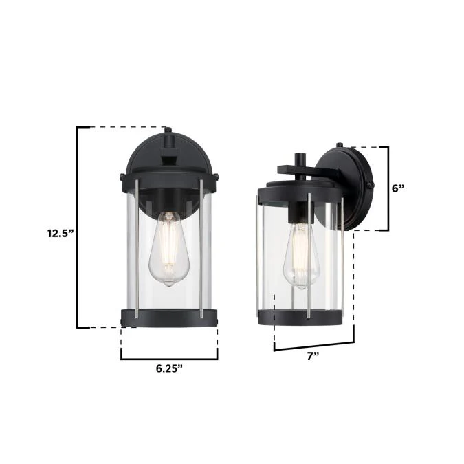 Kezia One-Light Outdoor Wall Fixture, Textured Black and Industrial Steel Finish - Image 2