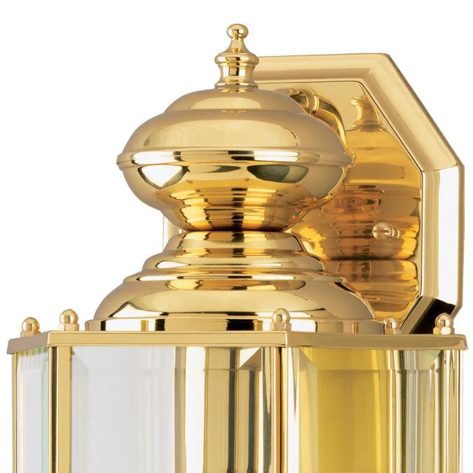 One-Light Exterior Wall Lantern, Polished Brass Finish on Steel with Clear Beveled Glass Panels - Image 4