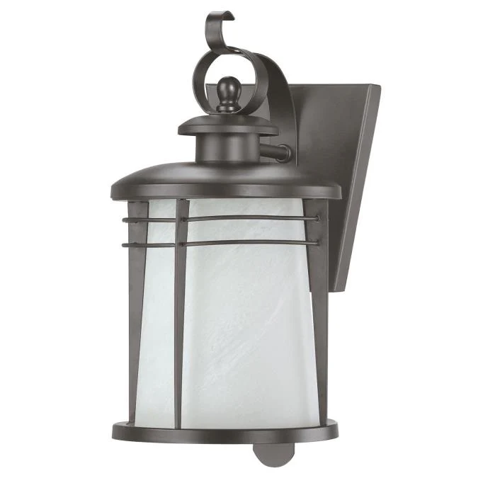 Senecaville One-Light Exterior Wall Lantern, Weathered Bronze Finish on Steel with White Alabaster Glass - Image 3