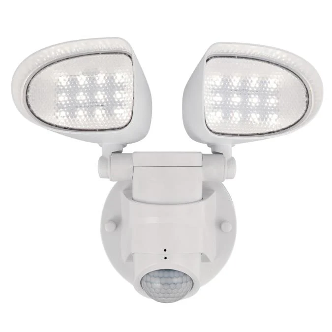 Two-Light 18W LED Outdoor Security Light Wall Fixture with Motion Sensor, White Finish