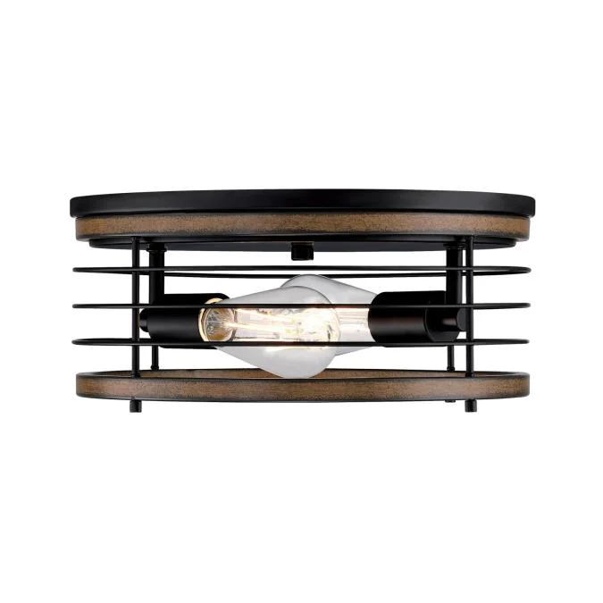 13 in. Ackton 2 Light Flush, Matte Black Finish with Barnwood Accents - Image 5