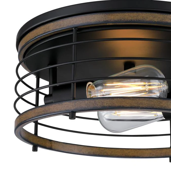 13 in. Ackton 2 Light Flush, Matte Black Finish with Barnwood Accents - Image 6