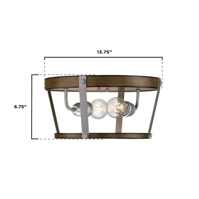 14 in. Elway 2 Light Flush, Barnwood Finish with Galvanized Steel Accents - Image 2
