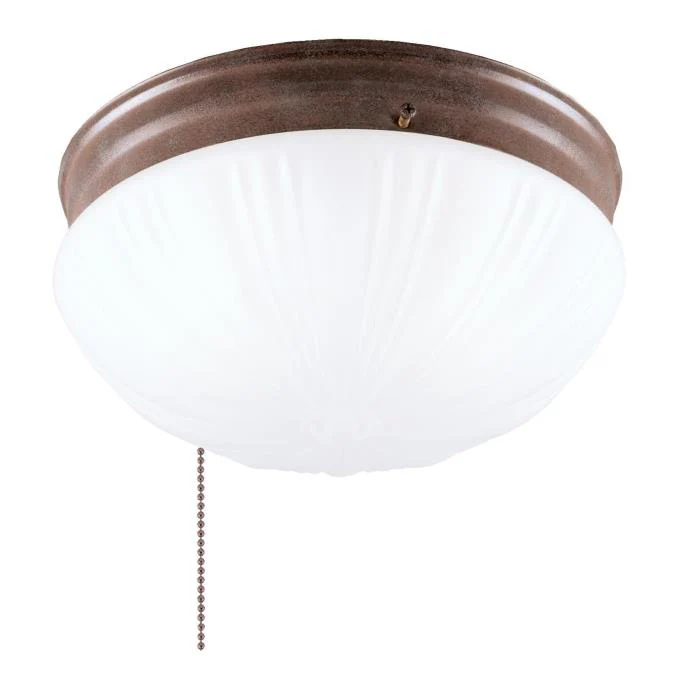 Two-Light Flush-Mount Interior Ceiling Fixture with Pull Chain, Sienna Finish with Frosted Fluted Glass