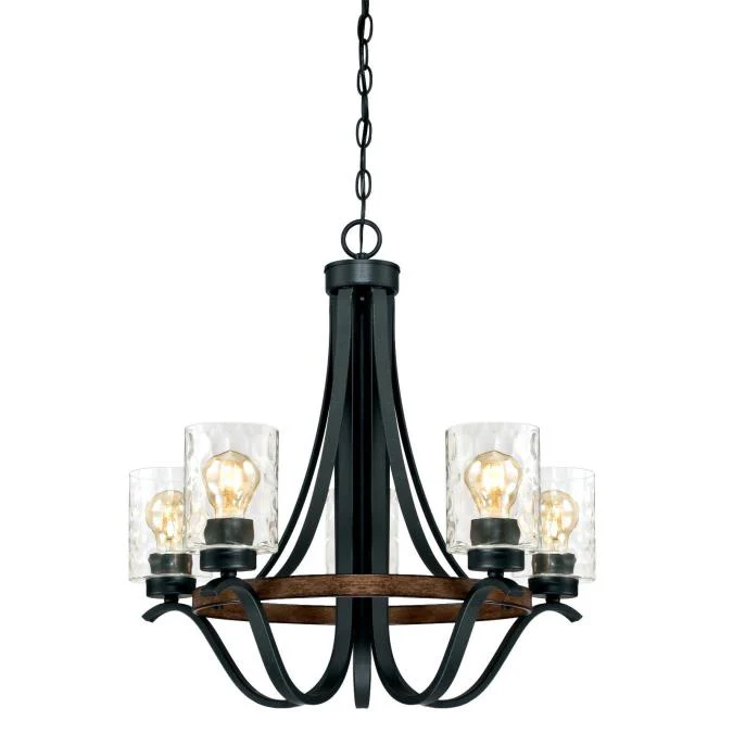 Barnwell Five-Light Indoor Chandelier, Textured Iron and Barnwood Finish