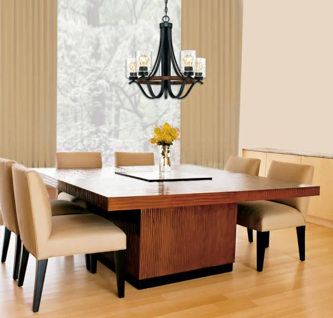 Barnwell Five-Light Indoor Chandelier, Textured Iron and Barnwood Finish - Image 4