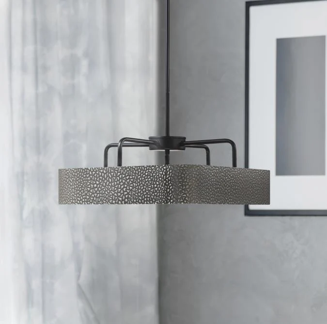 Bexar Three-Light Indoor Chandelier/Semi-Flush Mount Ceiling Fixture, Matte Black and Dark Pewter Finish - Image 3