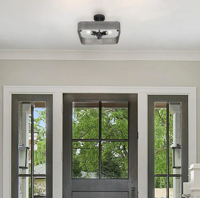 Bexar Three-Light Indoor Chandelier/Semi-Flush Mount Ceiling Fixture, Matte Black and Dark Pewter Finish - Image 4