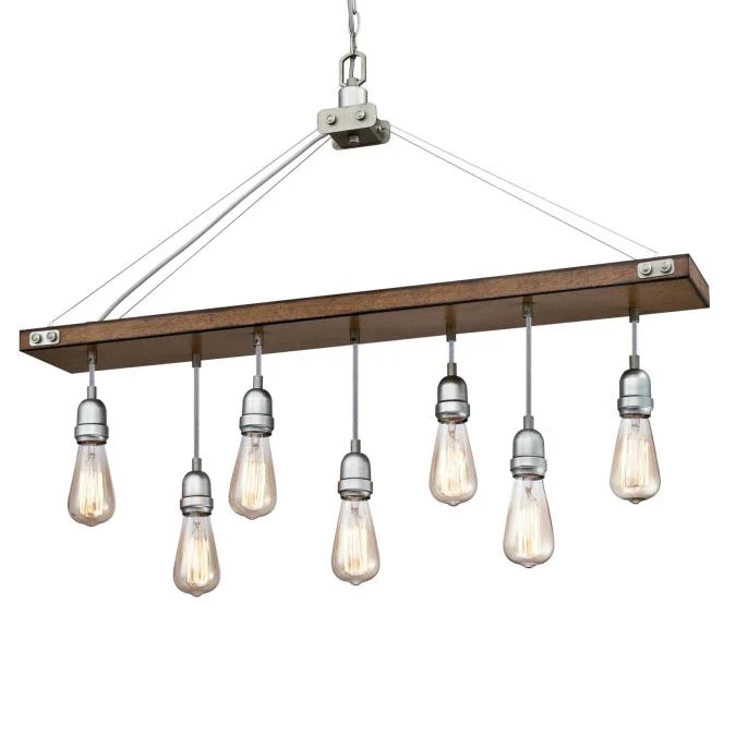Elway Seven-Light Indoor Chandelier, Barnwood Finish with Galvanized Steel Accents - Image 4