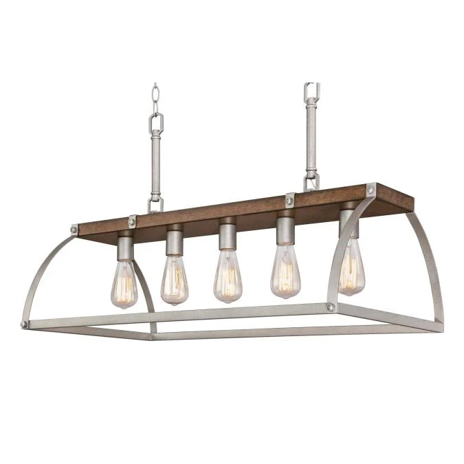Oak Lane Five-Light Indoor Chandelier, Barnwood Finish with Galvanized Steel Accents - Image 2